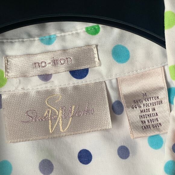 Vintage Studio Works Polka Dot Button Up Shirt Short Sleeve Size Medium - Picture 8 of 15